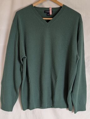 Lands' End Cashmere V Neck Pullover Sweater Green Sz L Has Been Dry Cleaned